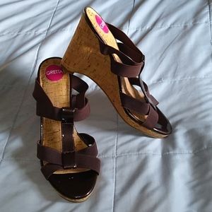 Gretta Wedges Elastic Stretchy Straps Brown 9